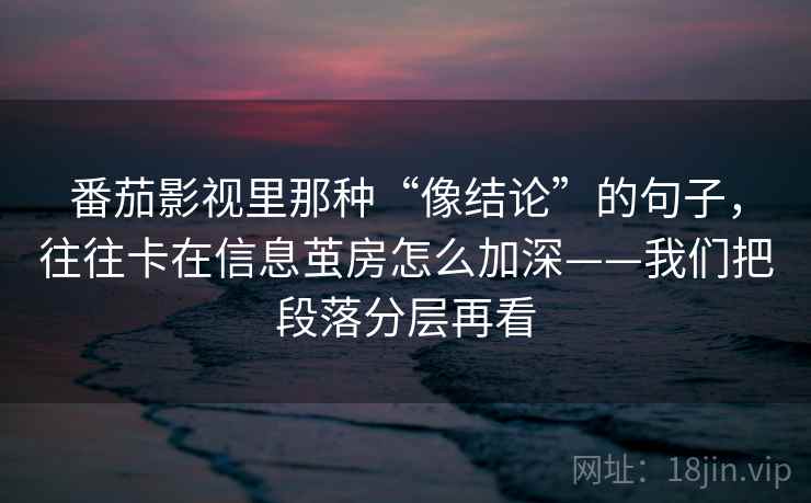 番茄影视里那种“像结论”的句子，往往卡在信息茧房怎么加深——我们把段落分层再看
